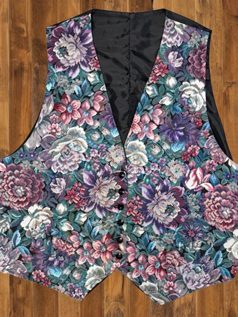 Vintage Floral Tapestry Vest Cottagecore Boho Button Front - Picture 2 of 4